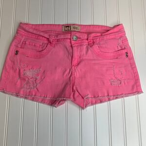 Y2K LEI Hot Pink Jean Short Cutoffs Sz 11 Stretch